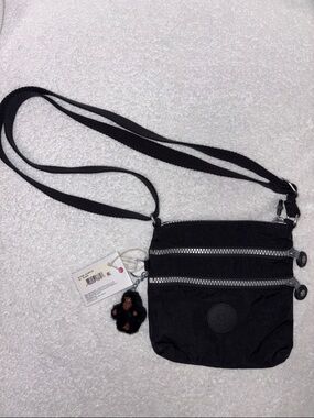 Kipling alvar xs Black Crossbody Bag with Monkey Keychain nwt